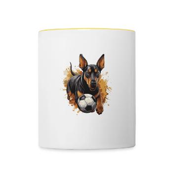 Doberman Dog Soccer Sports - Contrasting Mug - white/yellow - Front