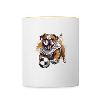 Bulldog Dog Soccer Sports Team - Contrasting Mug - white/yellow - Front