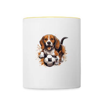 Beagle Dog Soccer Sports Team - Contrasting Mug - white/yellow - Front