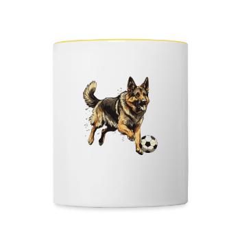 German Shepherd Dog Soccer Sports - Contrasting Mug - white/yellow - Front