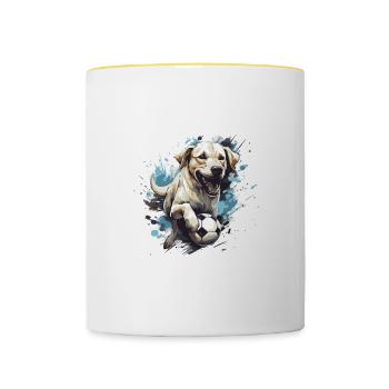 Labrador Dog Soccer Sports - Contrasting Mug - white/yellow - Front