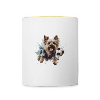 Yorkshire Terrier Dog Soccer Sports - Contrasting Mug - white/yellow - Front