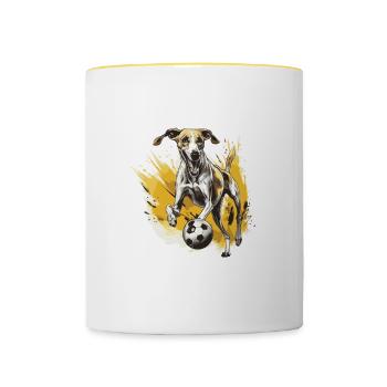 Greyhound Hund Fussball Sport Mannschaft - Tasse zweifarbig - Weiß/Gelb - Vorne