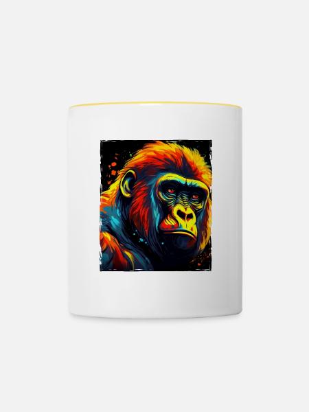 Gorilla Portrait - Tasse zweifarbig - Weiß/Gelb