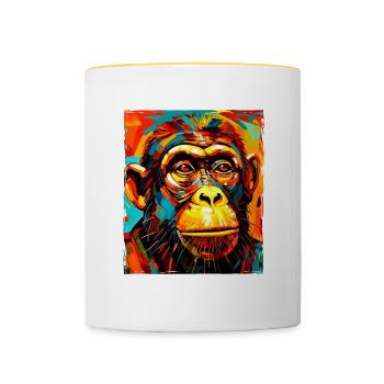 Portrait de singe - Mug contrasté - blanc/jaune - Devant