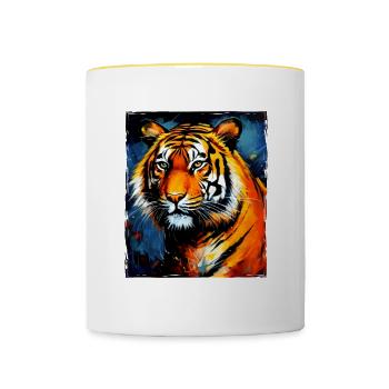 Portrait de tigre - Mug contrasté - blanc/jaune - Devant