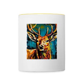 Hirsch Portrait - Tasse zweifarbig - Weiß/Gelb - Vorne