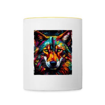 Wolf Portrait - Tasse zweifarbig - Weiß/Gelb - Vorne