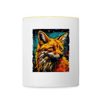 Fuchs Portrait - Tasse zweifarbig - Weiß/Gelb - Vorne