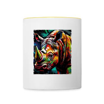 Nashorn Portrait - Tasse zweifarbig - Weiß/Gelb - Vorne