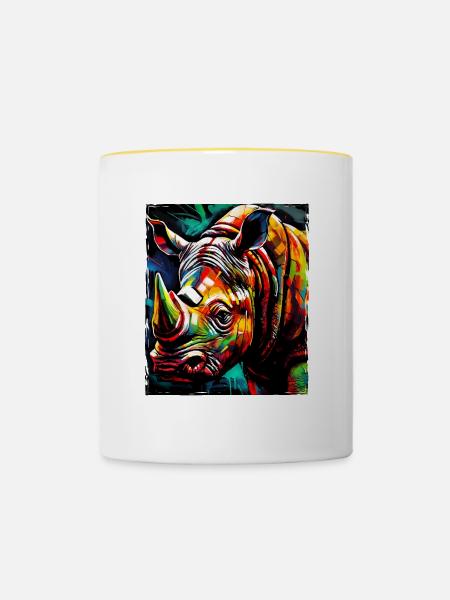 Nashorn Portrait - Tasse zweifarbig - Weiß/Gelb