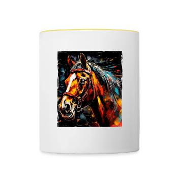 Portrait de cheval - Mug contrasté - blanc/jaune - Devant