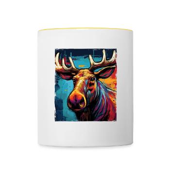 Moose Portrait - Contrasting Mug - white/yellow - Front