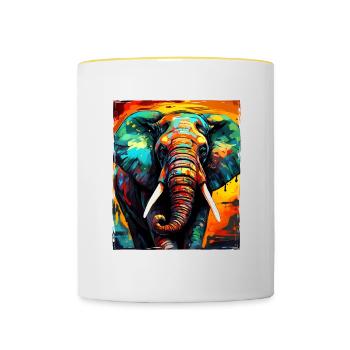 Elefant Portrait - Tasse zweifarbig - Weiß/Gelb - Vorne