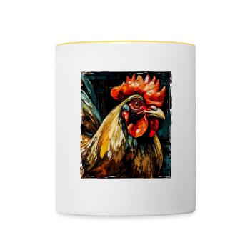 Hahn Portrait - Tasse zweifarbig - Weiß/Gelb - Vorne