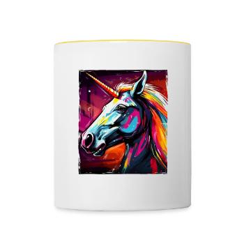 Einhorn Portrait - Tasse zweifarbig - Weiß/Gelb - Vorne