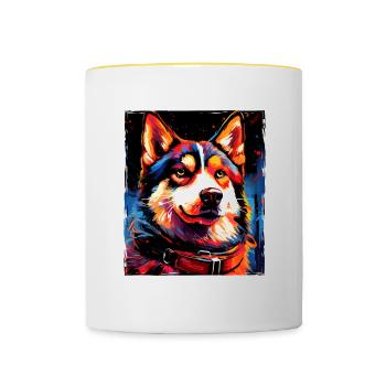 Husky Hund Portrait - Tasse zweifarbig - Weiß/Gelb - Vorne