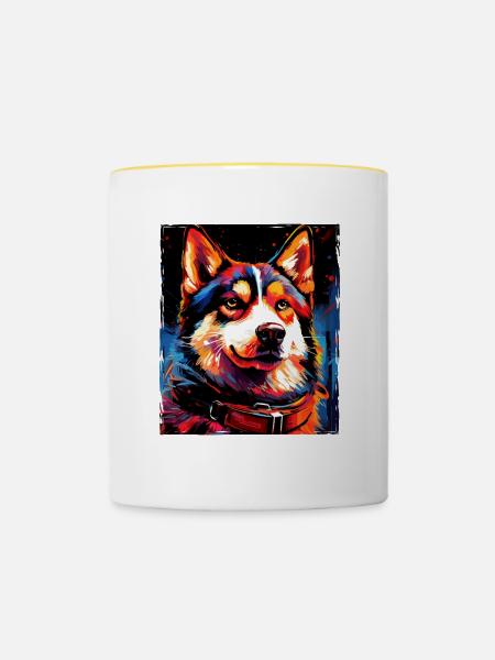 Husky Hund Portrait - Tasse zweifarbig - Weiß/Gelb