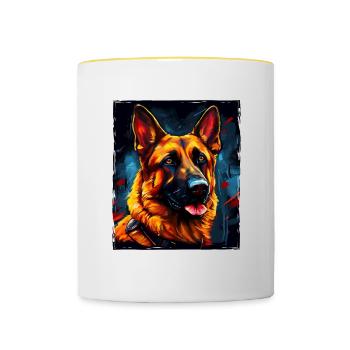 Schäferhund Hund Portrait - Tasse zweifarbig - Weiß/Gelb - Vorne