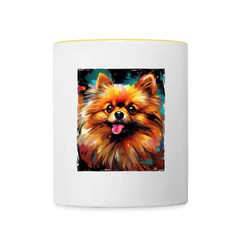 Pomeranian Hund Portrait - Tasse zweifarbig - Weiß/Gelb - Vorne