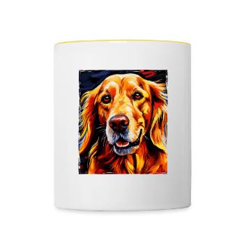 Portrait de chien Golden Retriever - Mug contrasté - blanc/jaune - Devant