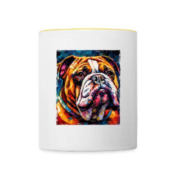 Bulldog Hund Portrait - Tasse zweifarbig - Weiß/Gelb - Vorne