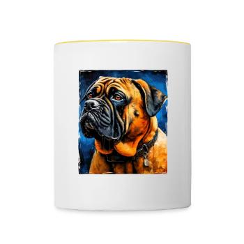 Mastiff Hund Portrait - Tasse zweifarbig - Weiß/Gelb - Vorne