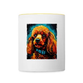 Pudel Hund Portrait - Tasse zweifarbig - Weiß/Gelb - Vorne