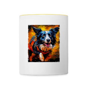 Border Collie Hund Portrait - Tasse zweifarbig - Weiß/Gelb - Vorne