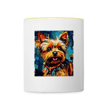 Yorkshire Terrier Hund Portrait - Tasse zweifarbig - Weiß/Gelb - Vorne