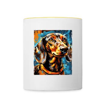 Dachshund Dog Portrait Dachshund - Contrasting Mug - white/yellow - Front