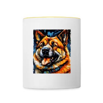 Akita Hund Portrait - Tasse zweifarbig - Weiß/Gelb - Vorne