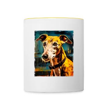Greyhound Hund Portrait - Tasse zweifarbig - Weiß/Gelb - Vorne