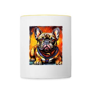 French Bulldog Dog Portrait - Contrasting Mug - white/yellow - Front
