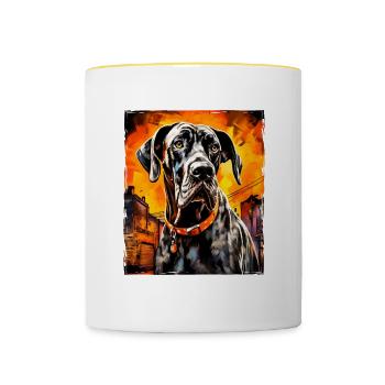 Great Dane Hund Portrait - Tasse zweifarbig - Weiß/Gelb - Vorne