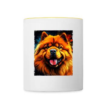Portrait de chien Chow Chow - Mug contrasté - blanc/jaune - Devant