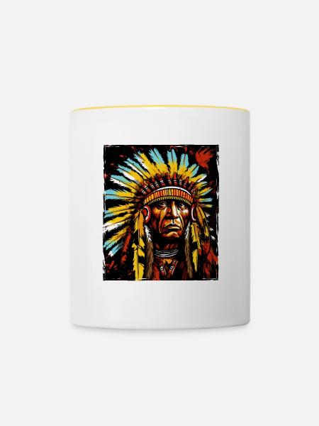 Chef indien apache - Mug contrasté - blanc/jaune
