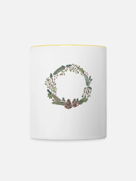 Weihnachtskranz - Tasse zweifarbig - Weiß/Gelb