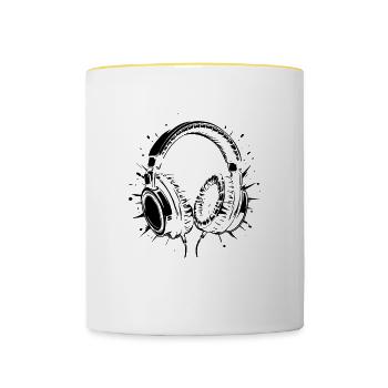Kopfhörer - Musik - Musik hören - Tasse zweifarbig - Weiß/Gelb - Vorne