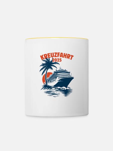 Kreuzfahrt 2025, Kreuzfahrtschiff, Schiffsreise - Tasse zweifarbig - Weiß/Gelb