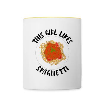 Girl Likes Spaghetti Cuisine italienne Pâtes - Mug contrasté - blanc/jaune - Devant