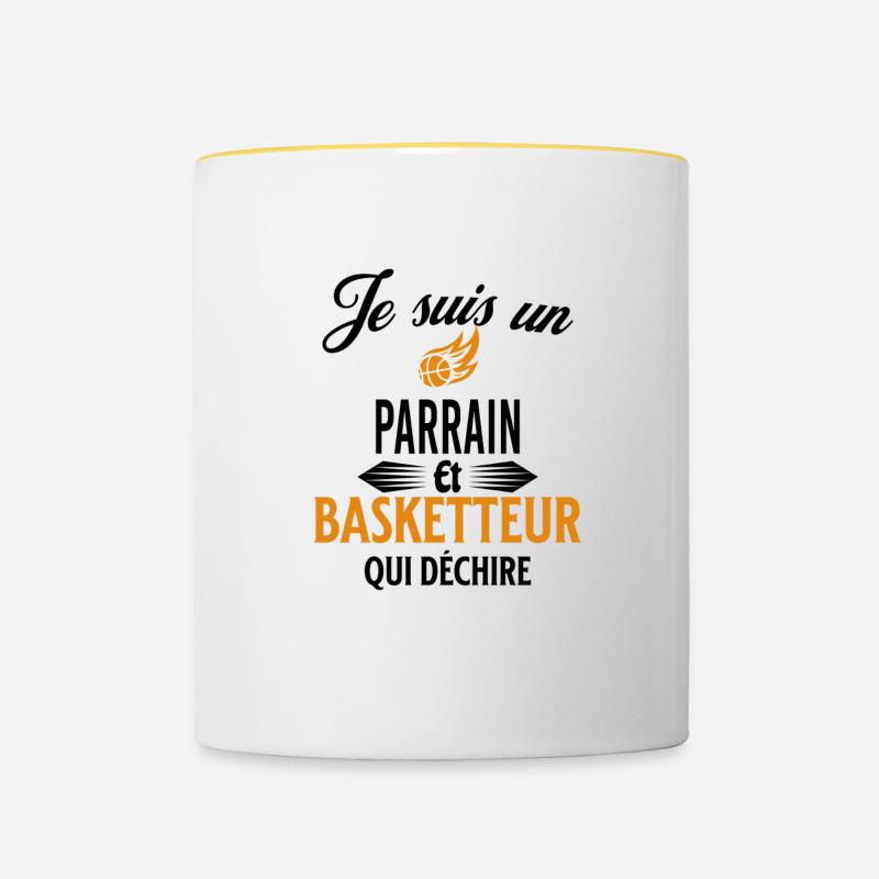 je suis basketteur qui déchire et parrain - Mug contrasté - blanc/jaune