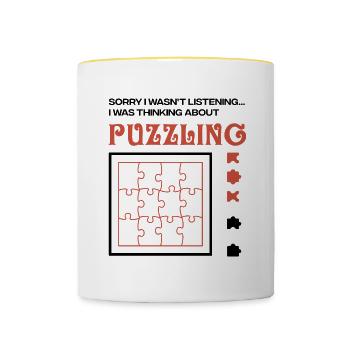 Thinking About Puzzling Hobby Puzzler Jigsaw - Contrasting Mug - white/yellow - Front