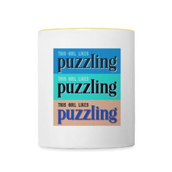 Girl Likes Puzzling Jigsaw Hobby Puzzle - Contrasting Mug - white/yellow - Front