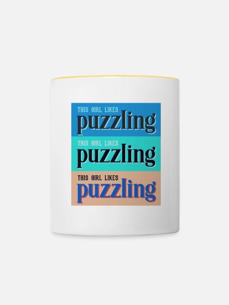 Mädchen mag rätselhaftes Hobby-Puzzle - Tasse zweifarbig - Weiß/Gelb