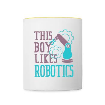 Junge mag Robotik Mechaniker Engineering Robot - Tasse zweifarbig - Weiß/Gelb - Vorne