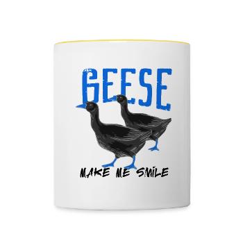Les oies me font sourire, mignonne oie, oiseau, - Mug contrasté - blanc/jaune - Devant