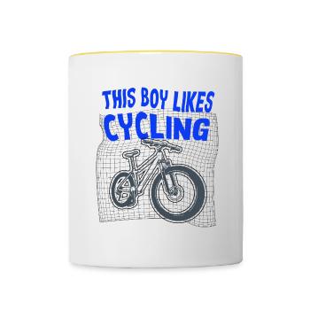 Junge mag Fahrrad Outdoor-Sportarten Radfahren - Tasse zweifarbig - Weiß/Gelb - Vorne