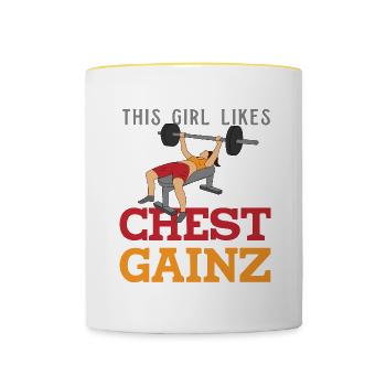 Mädchen mag Chest Gainz Lustiger - Tasse zweifarbig - Weiß/Gelb - Vorne
