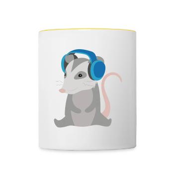 Opossum écoutant de la musique Cute Possum Dancing - Mug contrasté - blanc/jaune - Devant